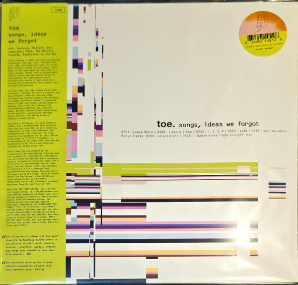 TOE – TOE – SONGS, IDEAS WE FORGOT COLOUR TBC
